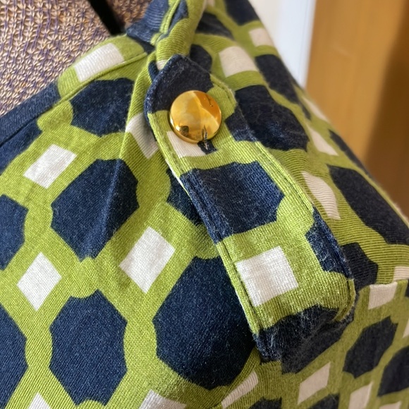 Banana Republic Womens XL Wrap Dress Lime Green Navy White Geometric Pattern - Picture 4 of 9